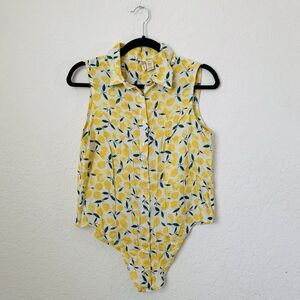 Japna Top Women M Lemon Yellow Sleeveless Button Up Tie Front Whimsy Preppy Boho